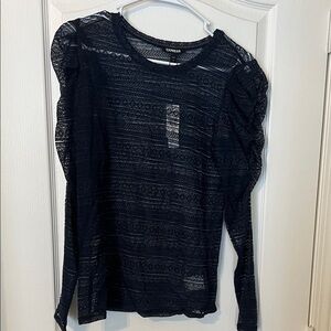 Express Navy Blue Sheer Lace Blouse